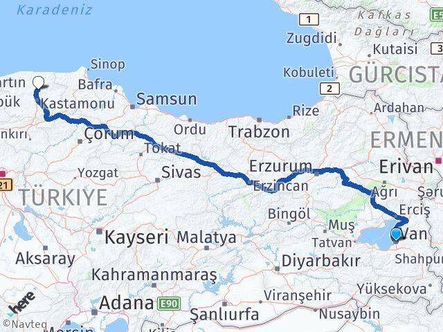 Van Devrekani Kastamonu Arası Kaç Km - Yol Haritası