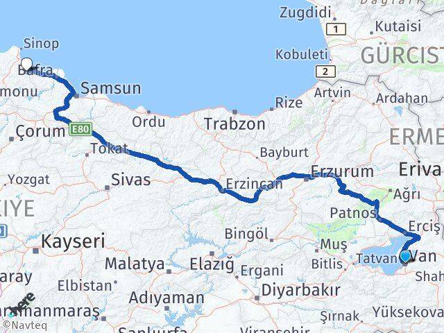 Van Dikmen Sinop Arası Kaç Km - Yol Haritası