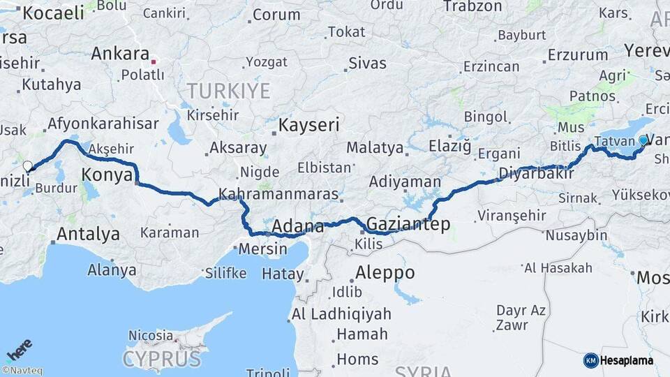 Van Dinar Afyonkarahisar Arası Kaç Km - Yol Haritası