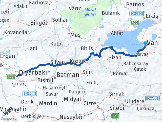 Van Diyarbakır Havalimanı Arası Kaç Km - Yol Haritası
