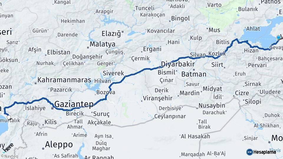 Van Dörtyol Hatay Arası Kaç Km - Yol Haritası