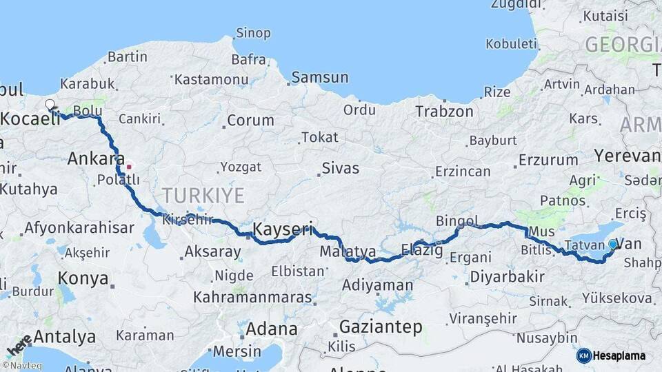 Van Düzce Arası Kaç Km - Yol Haritası