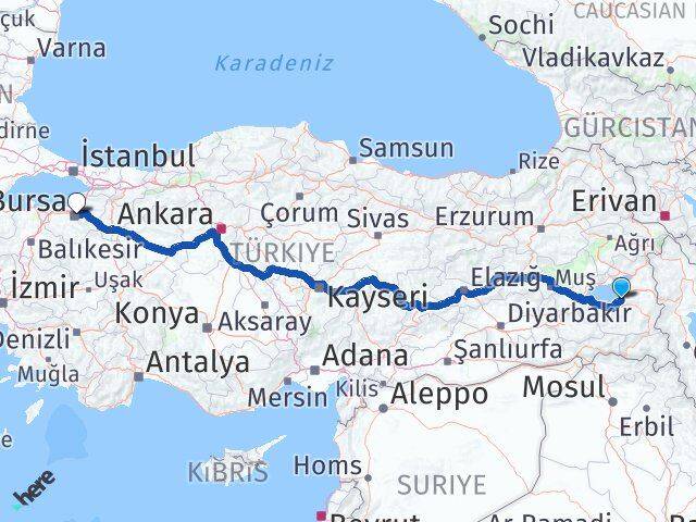 Van Edremit Bursa Arası Kaç Km - Yol Haritası