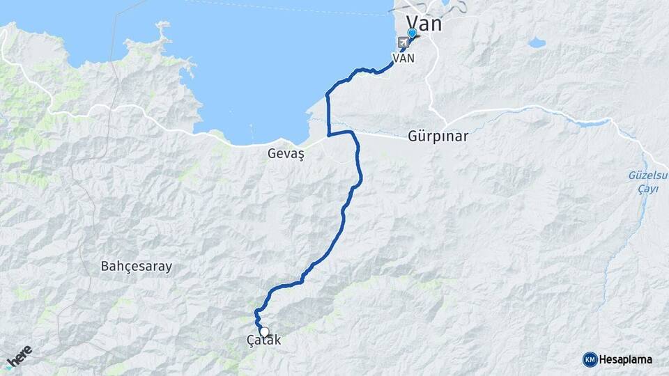 Van Edremit Çatak Arası Kaç Km - Yol Haritası