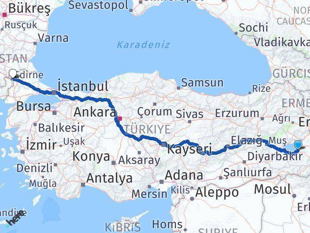 Van Edremit Edirne Arası Kaç Km - Yol Haritası