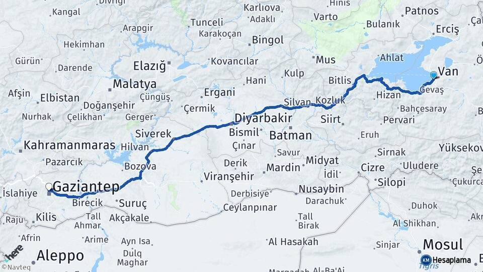 Van Edremit Gaziantep Arası Kaç Km - Yol Haritası