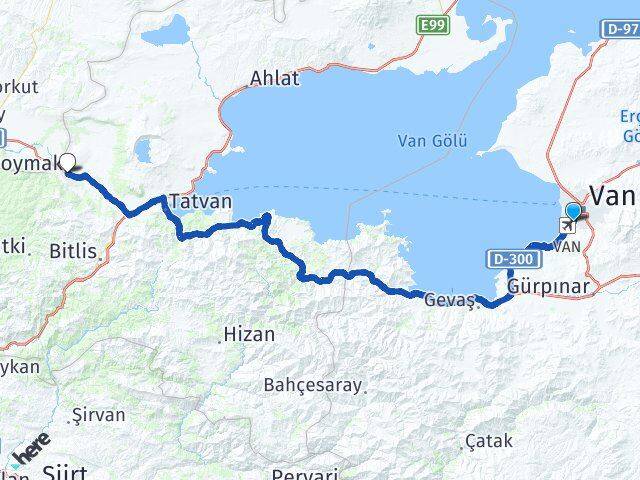 Van Edremit Güroymak Bitlis Arası Kaç Km - Yol Haritası