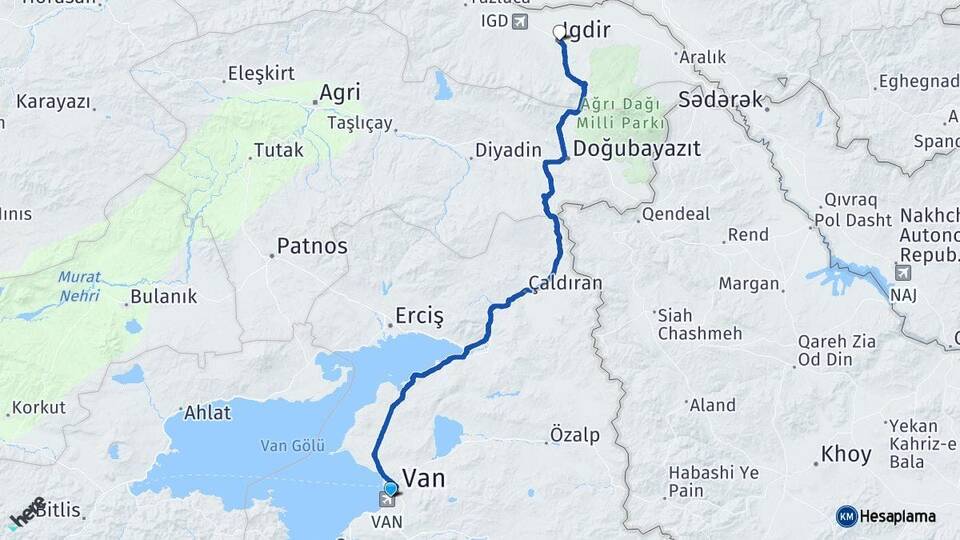 Van Edremit Iğdır Arası Kaç Km - Yol Haritası