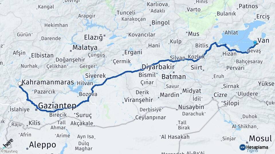 Van Edremit Kahramanmaraş Arası Kaç Km - Yol Haritası