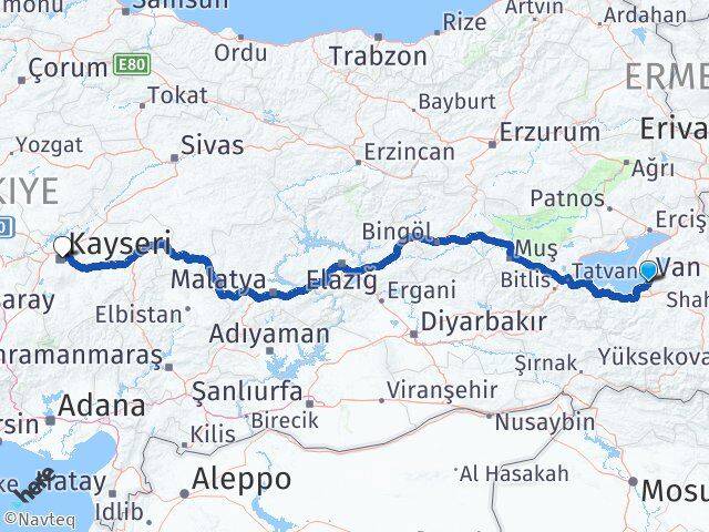 Van Edremit Kayseri Arası Kaç Km - Yol Haritası