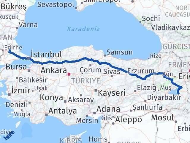 Van Edremit Kırklareli Arası Kaç Km - Yol Haritası