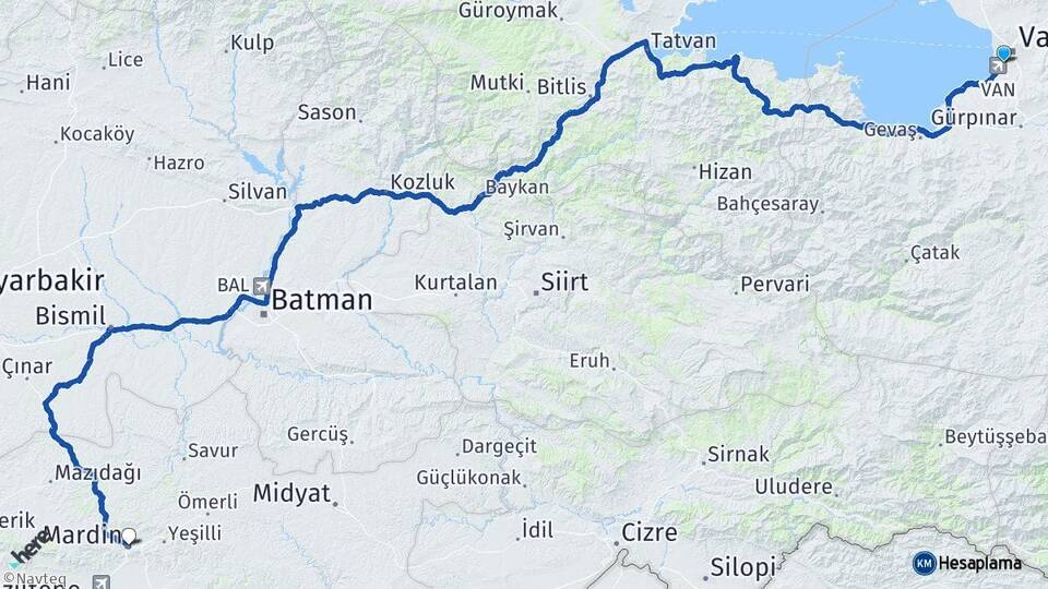 Van Edremit Mardin Arası Kaç Km - Yol Haritası