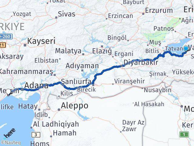 Van Edremit Mersin Arası Kaç Km - Yol Haritası