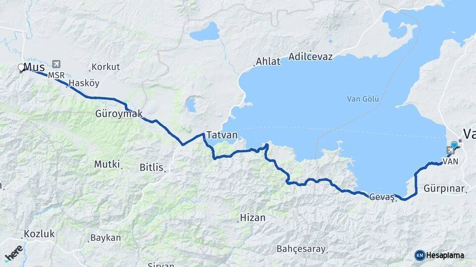 Van Edremit Muş Arası Kaç Km - Yol Haritası