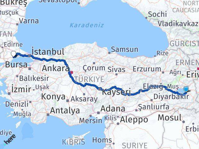 Van Edremit Tekirdağ Arası Kaç Km - Yol Haritası