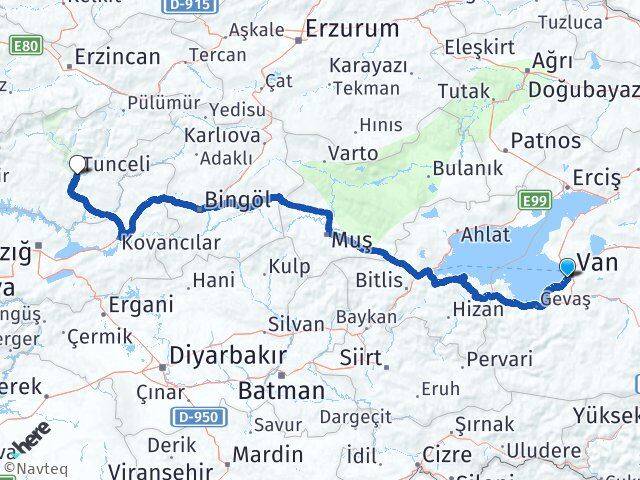 Van Edremit Tunceli Arası Kaç Km - Yol Haritası