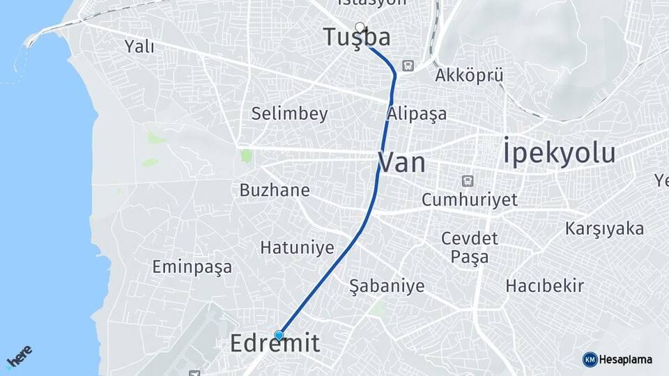 Van Edremit Tuşba Arası Kaç Km - Yol Haritası