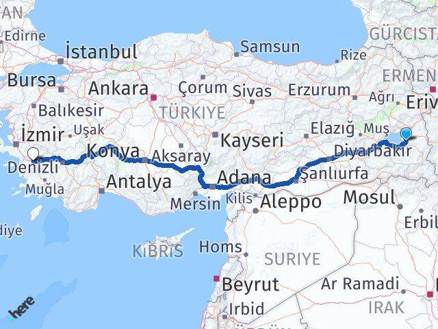 Van Efeler Aydın Arası Kaç Km - Yol Haritası