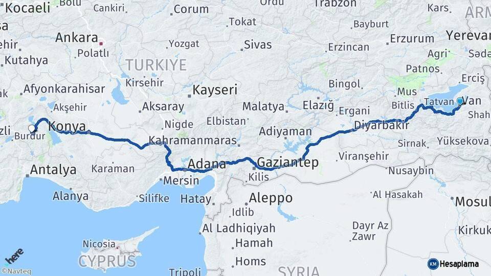 Van Eğirdir Isparta Arası Kaç Km - Yol Haritası