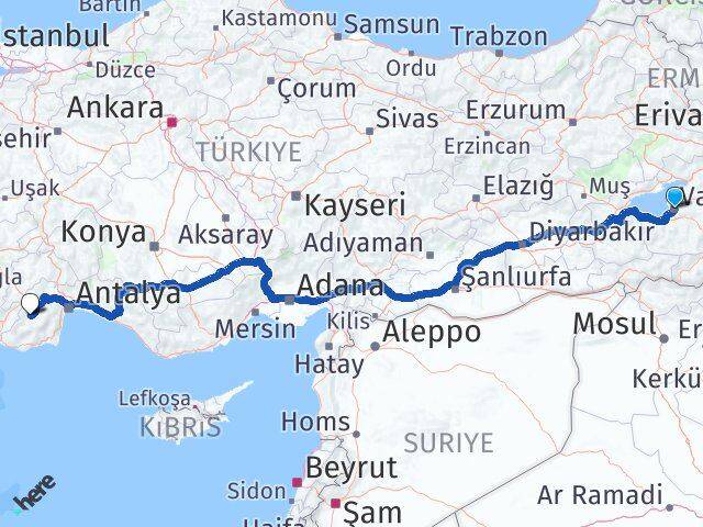 Van Elmalı Antalya Arası Kaç Km - Yol Haritası