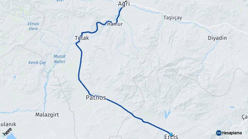 Van Erciş Ağrı Arası Kaç Km - Yol Haritası