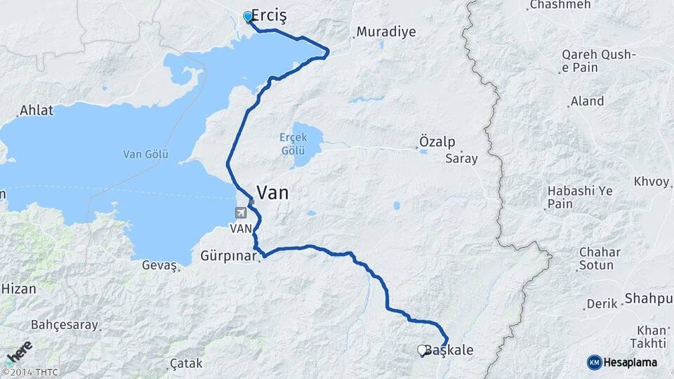 Van Erciş Başkale Arası Kaç Km - Yol Haritası