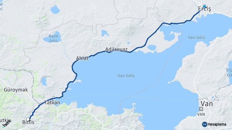 Van Erciş Bitlis Arası Kaç Km - Yol Haritası