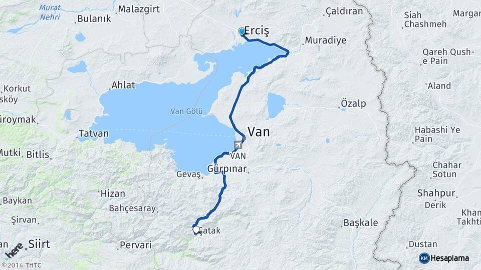 Van Erciş Çatak Arası Kaç Km - Yol Haritası