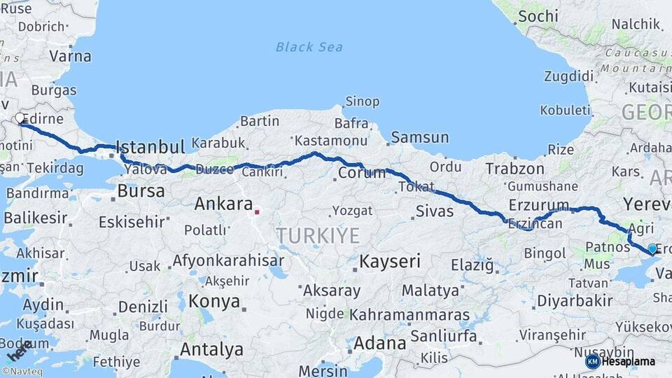 Van Erciş Edirne Arası Kaç Km - Yol Haritası
