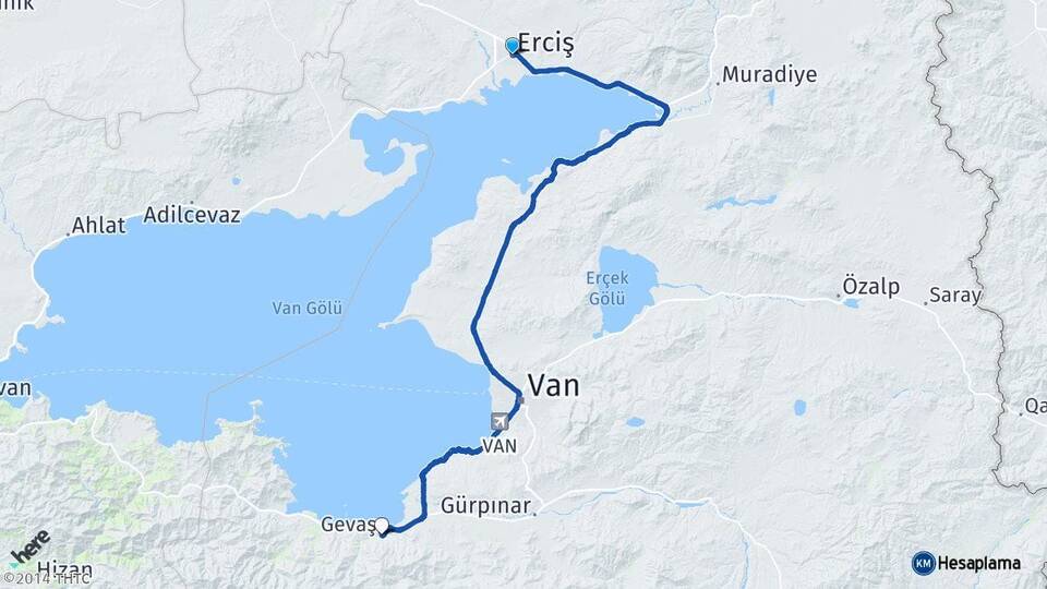 Van Erciş Gevaş Arası Kaç Km - Yol Haritası