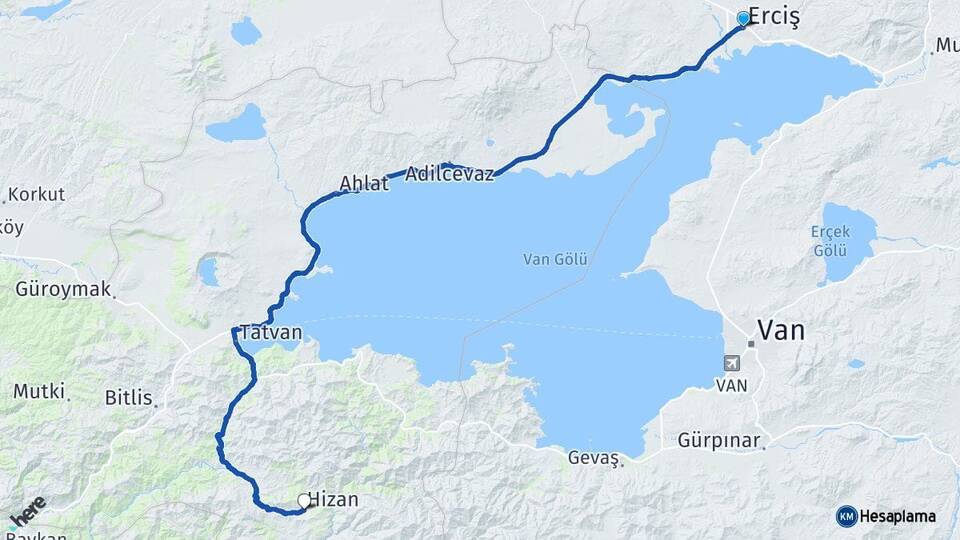 Van Erciş Hizan Bitlis Arası Kaç Km - Yol Haritası