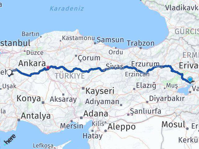 Van Erciş Kütahya Arası Kaç Km - Yol Haritası
