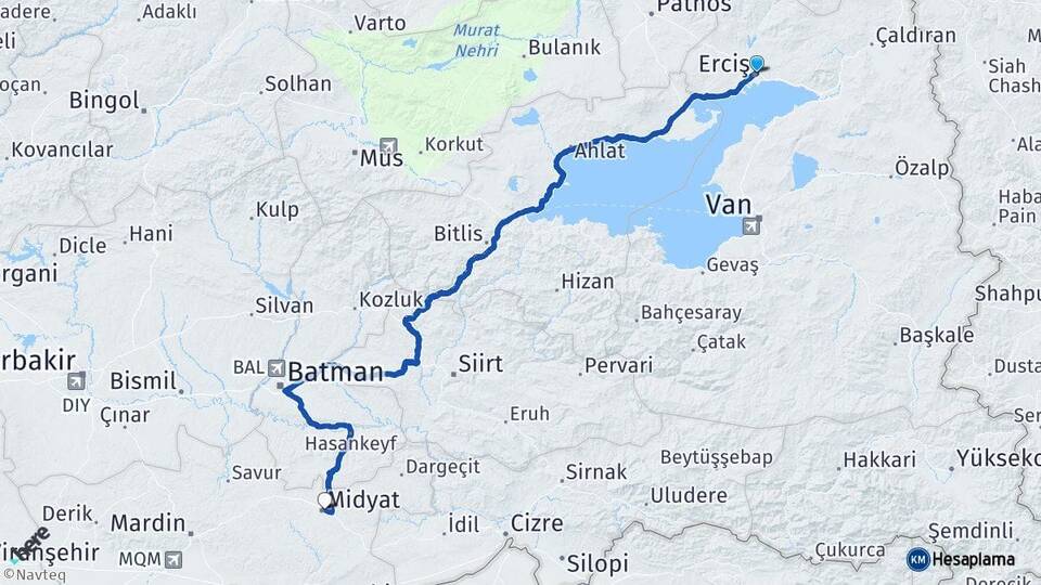 Van Erciş Midyat Mardin Arası Kaç Km - Yol Haritası