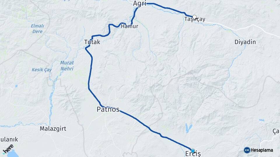 Van Erciş Taşlıçay Ağrı Arası Kaç Km - Yol Haritası