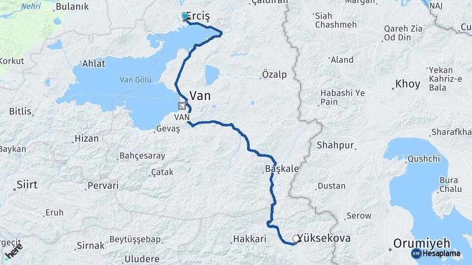 Van Erciş Yüksekova Hakkari Arası Kaç Km - Yol Haritası