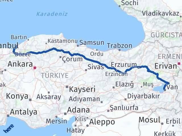 Van Ereğli Zonguldak Arası Kaç Km - Yol Haritası