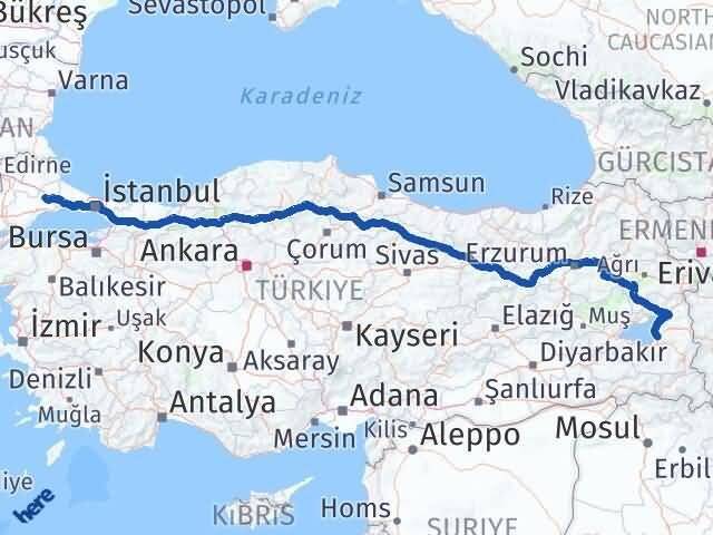 Van Ergene Tekirdağ Arası Kaç Km - Yol Haritası