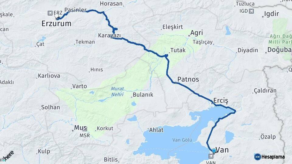 Van Erzurum Arası Kaç Km - Yol Haritası
