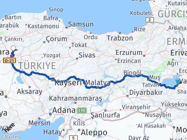 Van Esenboğa Havalimanı Arası Kaç Km - Yol Haritası