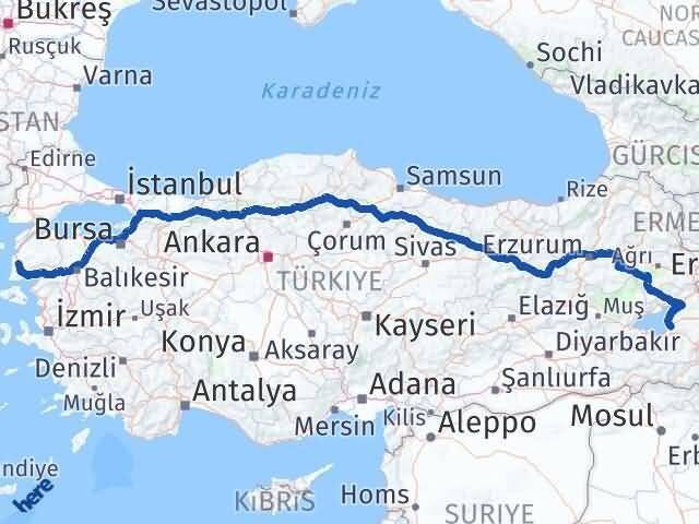 Van Ezine Çanakkale Arası Kaç Km - Yol Haritası