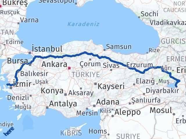 Van Foça İzmir Arası Kaç Km - Yol Haritası