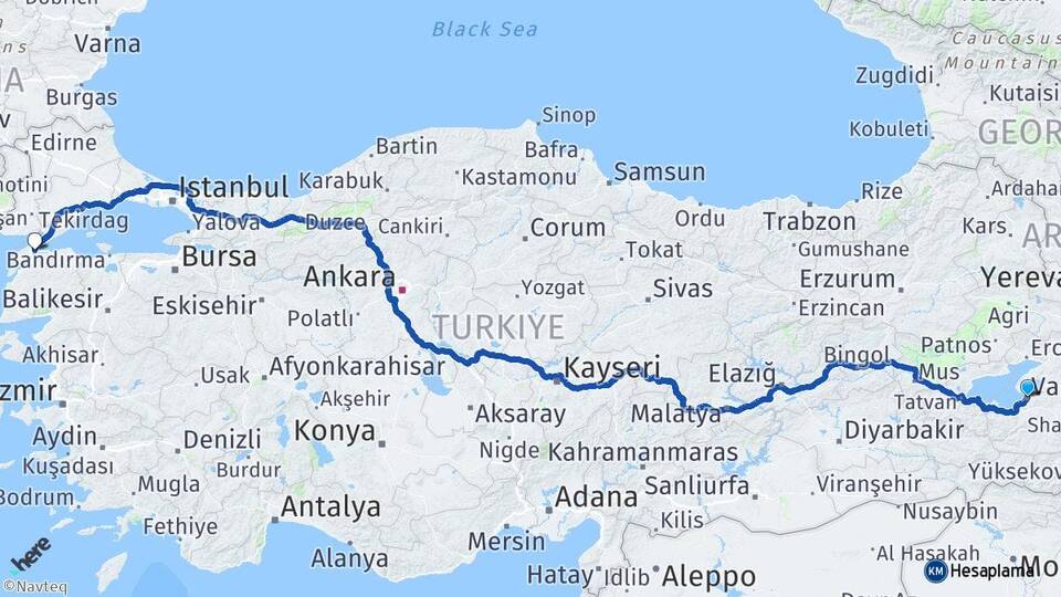 Van Gelibolu Çanakkale Arası Kaç Km - Yol Haritası