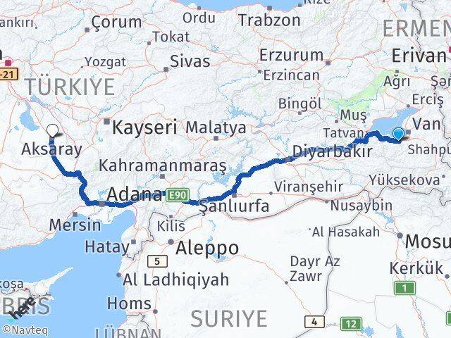 Van Gevaş Aksaray Arası Kaç Km - Yol Haritası