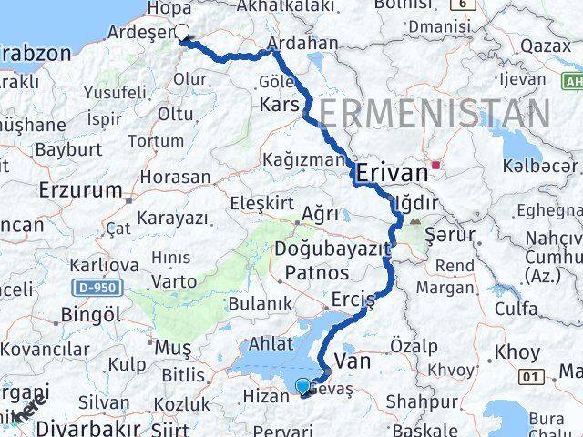Van Gevaş Artvin Arası Kaç Km - Yol Haritası