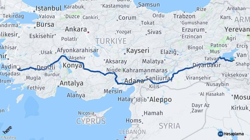 Van Gevaş Aydın Arası Kaç Km - Yol Haritası