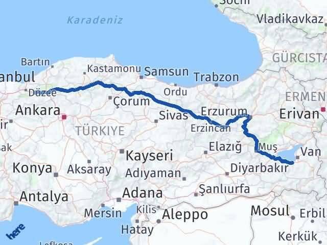 Van Gevaş Bolu Arası Kaç Km - Yol Haritası