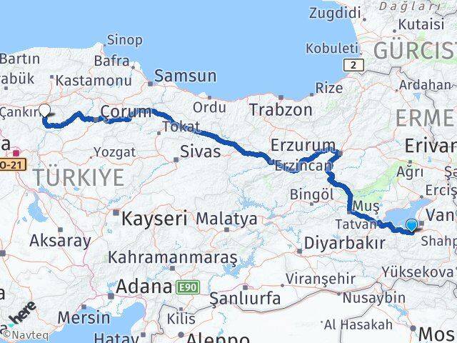 Van Gevaş Çankırı Arası Kaç Km - Yol Haritası