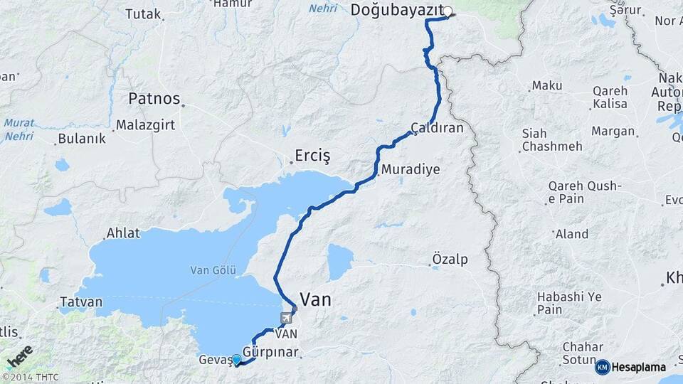 Van Gevaş Doğubayazıt Ağrı Arası Kaç Km - Yol Haritası