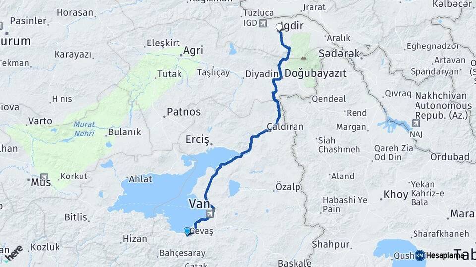 Van Gevaş Iğdır Arası Kaç Km - Yol Haritası
