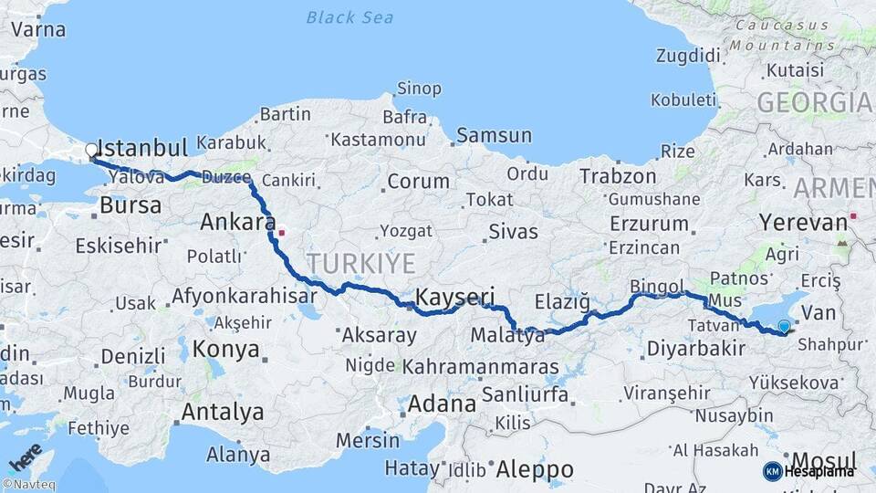 Van Gevaş İstanbul Arası Kaç Km - Yol Haritası